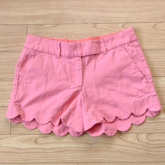 J. Crew Pants - J. by J. Crew Pink Scalloped Hem Linen Cotton Blend Shorts Size 00